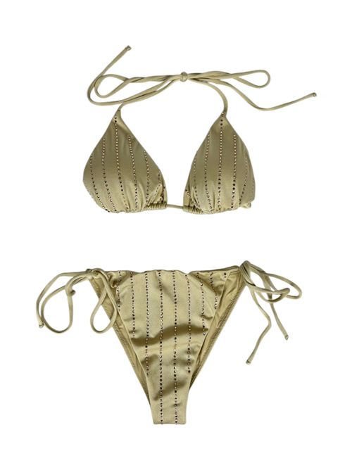 costume donna con strass beige MC2 Saint Barth | LEAH+MARIELLE-SHINY STRASS STRIPESGOLD